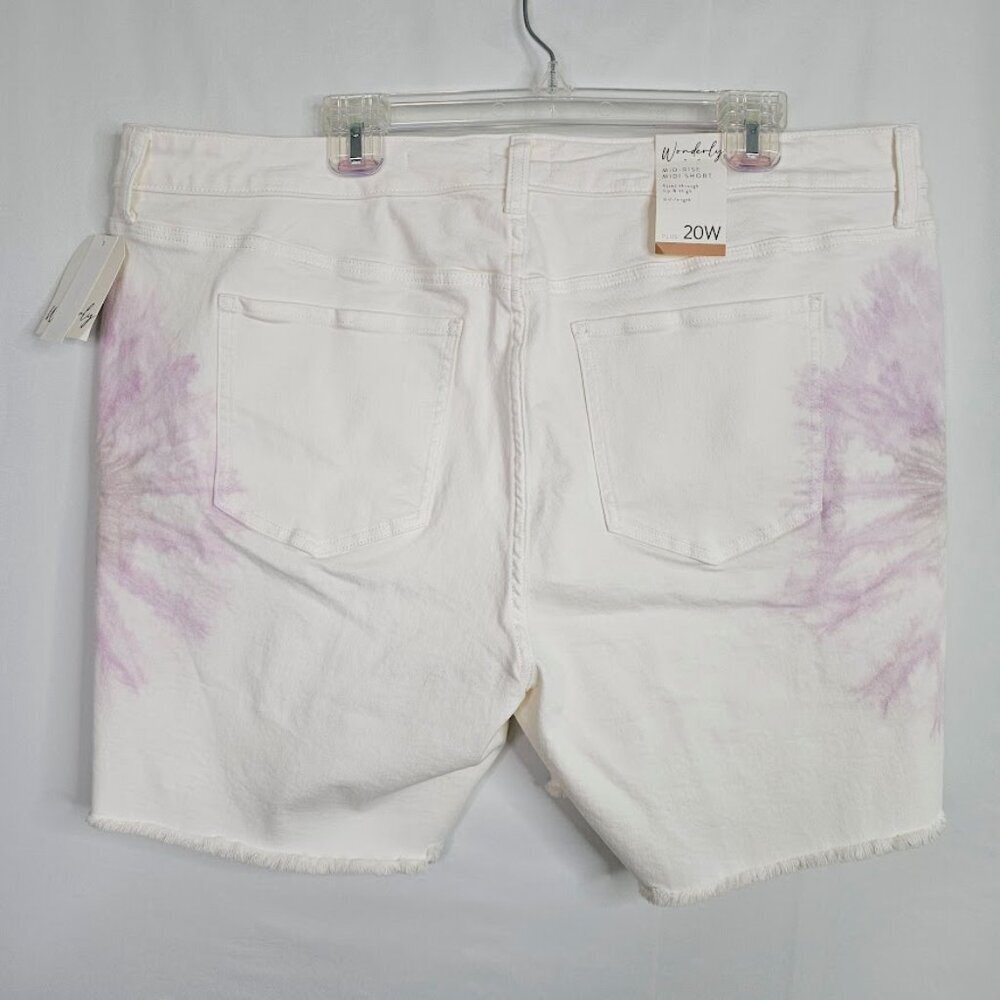 NWT WONDERLY High Rise Jean Shorts plus size 20W WHITE w PURPLE TIE DYE Denim - Picture 8 of 10